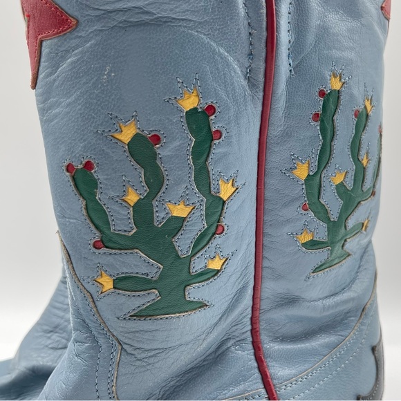 RELISTED Larry Mahan Prickly Pear Cactus Western Cowgirl Boots Blue Red Rodeo 7 - Picture 9 of 16